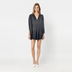 2/$30 ZARA Ditsy Embroidered Babydoll Popover Dress Small Gray Long Sleeve #7028
